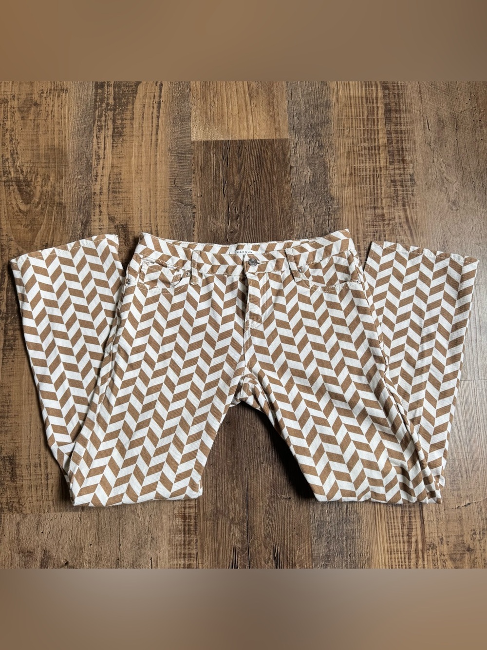 PacSun Low Rise Straight Jeans 27 Brown White Chevron Print Y2K Wide Leg Groovy
